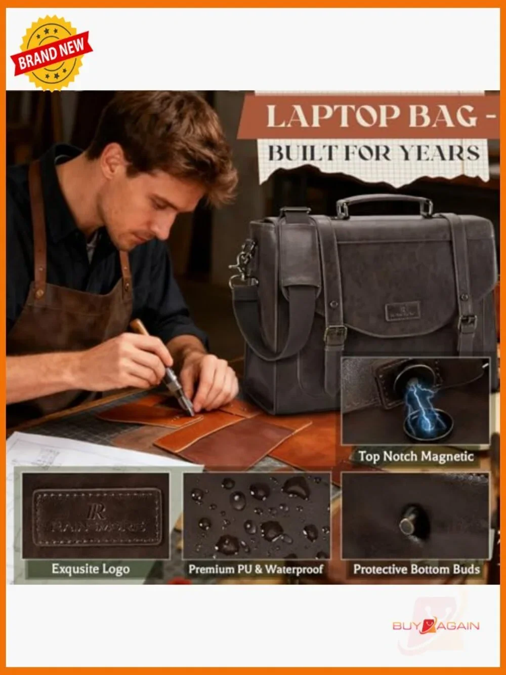 Vintage PU Leather Laptop Messenger Bag 15.6 Briefcase with Wallet